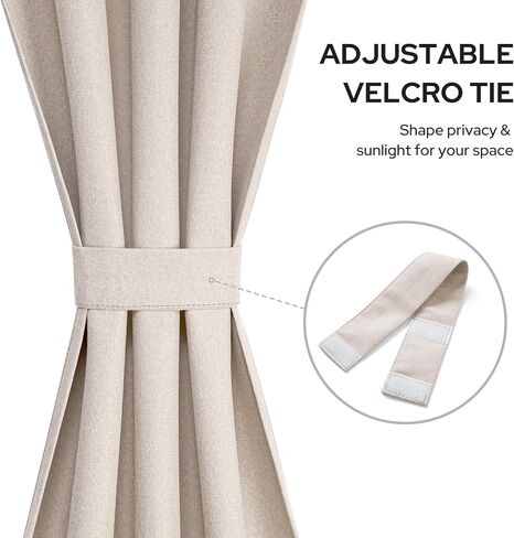 HOMEIDEAS 100% Blackout Linen French Door Curtain, Modern Farmhouse Door Window Curtains Decor, Privacy Insulated Blinds with Tie Up for Front, Glass Window, Natural Beige, 26W X 72L Inch，1 Panel in Saudi Arabia