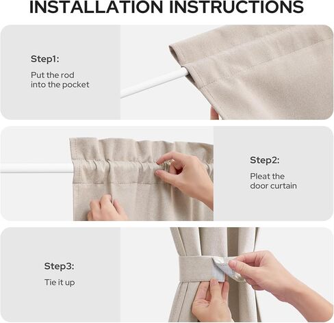 HOMEIDEAS 100% Blackout Linen French Door Curtain, Modern Farmhouse Door Window Curtains Decor, Privacy Insulated Blinds with Tie Up for Front, Glass Window, Natural Beige, 26W X 72L Inch，1 Panel in Saudi Arabia