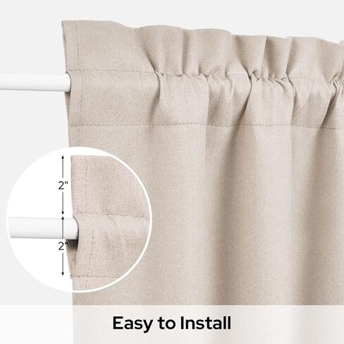 HOMEIDEAS 100% Blackout Linen French Door Curtain, Modern Farmhouse Door Window Curtains Decor, Privacy Insulated Blinds with Tie Up for Front, Glass Window, Natural Beige, 26W X 72L Inch，1 Panel in Saudi Arabia