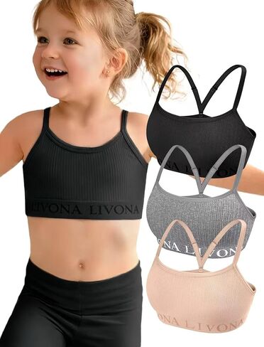 مجموعة حمالة صدر بدون خياطة من ليفونا مكونة من 3 قطع - حمالات صدر ناعمة للتدريب وحمالات صدر رياضية للمراهقين، حمالات صدر مريحة خالية من الأسلاك للفتيات in Kuwait