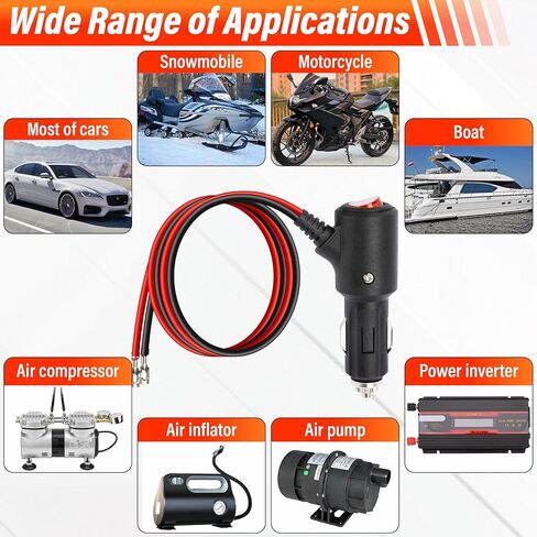 12V Cigarette Lighter Plug with On Off Switch, 2FT 16AWG Heavy Duty 15A Car Cigarette Lighter Replacement Male to Bare Wire with Leads & LED, for Car Cooler,Cb Radio, Air Compressor in Saudi Arabia