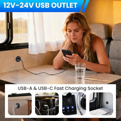 مخرج USB 12 فولت GZV، مخرج طاقة 12 فولت، QC 3.0 USB-A وUSB-C PD3.0 مقبس شحن مزدوج عالي السرعة، للسيارات، والتخييم، وRV، وعربات الجولف، 2 حزمة in Kuwait