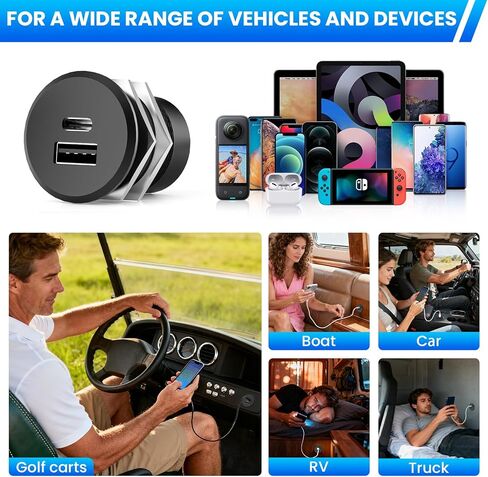 مخرج USB 12 فولت GZV، مخرج طاقة 12 فولت، QC 3.0 USB-A وUSB-C PD3.0 مقبس شحن مزدوج عالي السرعة، للسيارات، والتخييم، وRV، وعربات الجولف، 2 حزمة in Kuwait