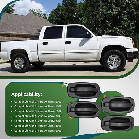 Exterior Door Handles Set Compatible with 2000-2007 Silverado Sierra Escalade Avalanche Suburban Tahoe Yukon 4 Set 15034985 15034986 15721571 15721572 Left Driver & Right Passenger in Saudi Arabia