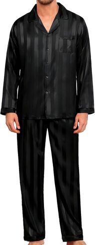 SWOMOG Men Pajamas Matching Pajamas Set Silk Satin Pj Long Sleeve Button Down Sleepwear 2 Pcs Loungewear in Saudi Arabia