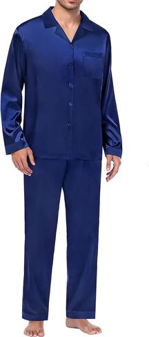 SWOMOG Men Pajamas Matching Pajamas Set Silk Satin Pj Long Sleeve Button Down Sleepwear 2 Pcs Loungewear in Saudi Arabia