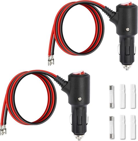 قابس ولاعة سجائر 12 فولت مع مفتاح تشغيل وإيقاف، 2FT 16AWG عالي التحمل 15A استبدال ولاعة سجائر السيارة ذكر إلى سلك عاري مع سلاسل وLED، لمبرد السيارة، راديو Cb، ضاغط الهواء in Kuwait