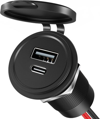 منفذ USB 12 فولت 30 وات PD USB-C و18 وات QC3.0 شاحن سيارة ألومنيوم، مقبس طاقة USB مزدوج سريع الشحن مقاوم للماء، ملحقات بديلة ولاعة السجائر لشاحنة التخييم، عربة سكن متنقلة، قارب، شاحنة (قطعتان) in Kuwait