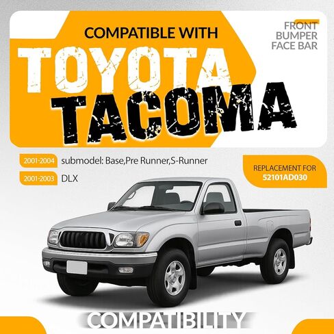 شريط وجه المصد الأمامي من KUAFU متوافق مع 2001-2004 Toyota Tacoma Bumper Cover Impact Bar بديل لـ 52101AD030 TO1002174 كروم فضي in Kuwait