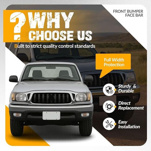 شريط وجه المصد الأمامي من KUAFU متوافق مع 2001-2004 Toyota Tacoma Bumper Cover Impact Bar بديل لـ 52101AD030 TO1002174 كروم فضي in Kuwait