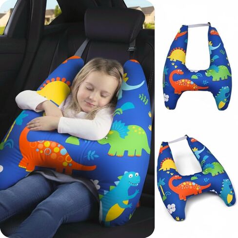 وسادة سفر للأطفال مسند رأس وسادة سفر للمقعد الخلفي لحزام مقعد السيارة لضبط حزام نوم الأطفال ودعم الكتف والرقبة وسادة رسوم متحركة للأطفال (ديناصور) in Kuwait