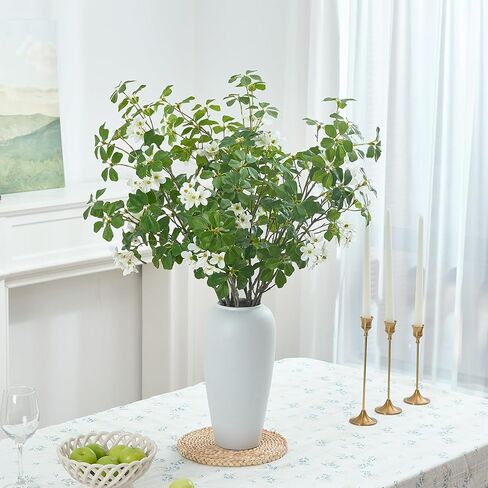 3 قطع 43.3 بوصة من النباتات الخضراء الاصطناعية ينبع فروع وهمية مع أوراق للمزهرية والنباتات الصناعية والزهور الحريرية لديكور المنزل وأزهار الصفاء الداخلية باللون الأبيض in Kuwait