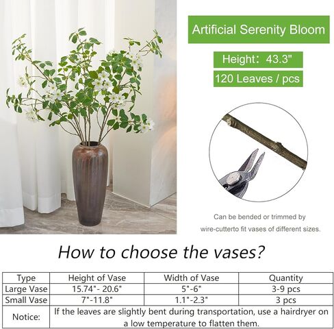 3 قطع 43.3 بوصة من النباتات الخضراء الاصطناعية ينبع فروع وهمية مع أوراق للمزهرية والنباتات الصناعية والزهور الحريرية لديكور المنزل وأزهار الصفاء الداخلية باللون الأبيض in Kuwait