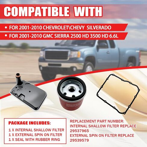 طقم فلتر ناقل الحركة 29537965 فلتر ضحل داخلي و29539579 فلتر دوار لسلسلة أليسون 1000 2000، تشيفي سيلفرادو جي إم سي سييرا 2001-2010 2500 HD 3500 HD 6.6L in Kuwait