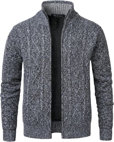 Men's Fleece Lined Cardigan Cable Knitted Sweater Full Zipper Knitwear with Pockets in Saudi Arabia