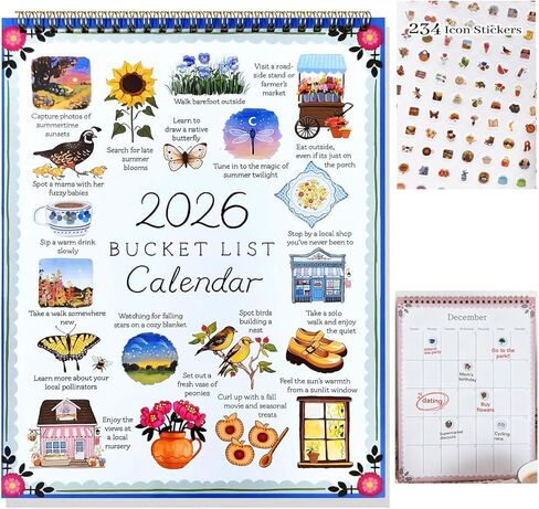 2026 Bucket List Calendar – Inspirational 12-Month Wall Calendar with Illustrated Pages, Gentle Daily Prompts for Mindful Living & Simple Joys, Thoughtful Gift for Friends & Family(B) in Saudi Arabia
