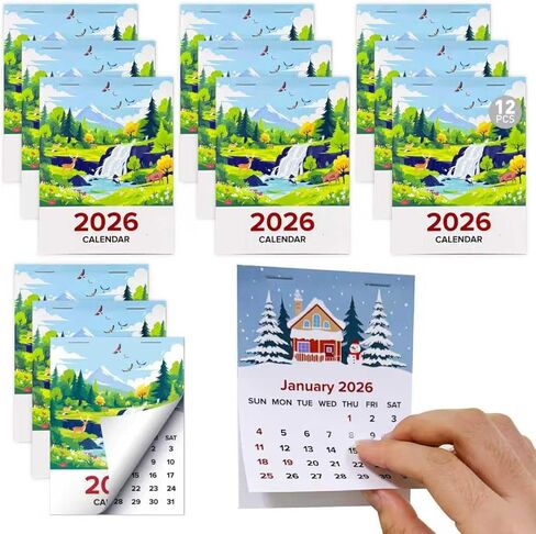 تقويم صغير لعام 2026 مكون من 12 حزمة - تقاويم لاصقة شهرية صغيرة قابلة للتقشير واللصق للوحة قيادة السيارة والجدار والثلاجة والكمبيوتر المحمول والمكتب | 3.35 بوصة × 4.45 بوصة | يناير-ديسمبر 2026 (12 قطعة) in Kuwait