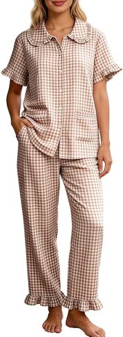 المرأة منقوشة منامة مجموعات القطن 2 قطعة صالة مجموعة كشكش قصيرة الأكمام بيبي دول قميص القماش القطني السراويل نقابة الصحفيين الفلسطينيين in Kuwait