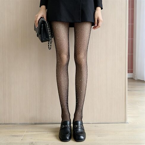 Women’s Rhinestone Mini Mesh Tights High Waist Sparkling Fishnet Pantyhose For Fashion Layering in Saudi Arabia