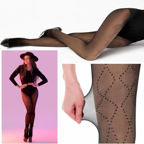 8 Pairs Women Sheer Black Tights & Sparkly Fishnet Footed Tights Set 8 Style Lace Pattern High Waist Stocking Pantyhose in Saudi Arabia