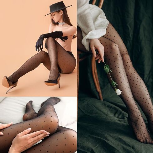 8 Pairs Women Sheer Black Tights & Sparkly Fishnet Footed Tights Set 8 Style Lace Pattern High Waist Stocking Pantyhose in Saudi Arabia
