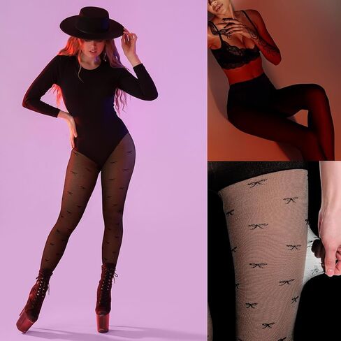 8 Pairs Women Sheer Black Tights & Sparkly Fishnet Footed Tights Set 8 Style Lace Pattern High Waist Stocking Pantyhose in Saudi Arabia
