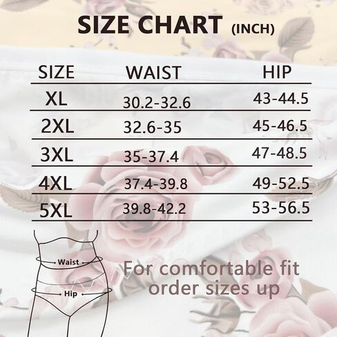 الملابس الداخلية النسائية XL-5XL حجم كبير سراويل السيدات منتصف عالية الخصر ملخصات سراويل الزهور الوردية 7-حزمة in Kuwait