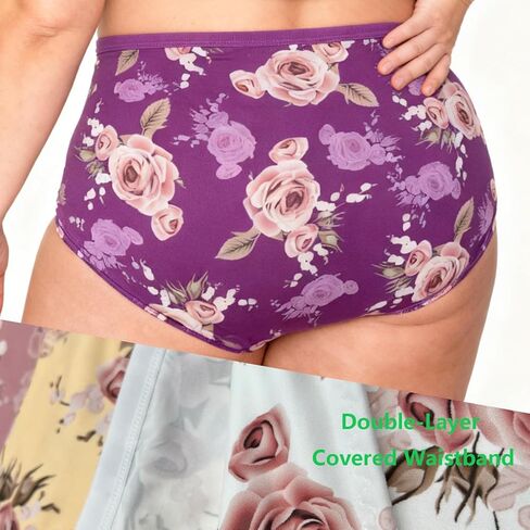 الملابس الداخلية النسائية XL-5XL حجم كبير سراويل السيدات منتصف عالية الخصر ملخصات سراويل الزهور الوردية 7-حزمة in Kuwait