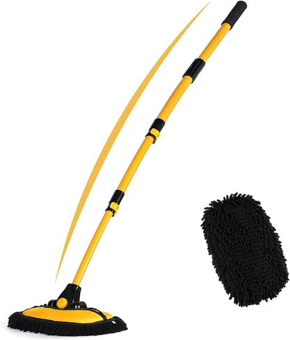57'' Car Wash Brush with Long Handle Chenille Microfiber Car Wash Kit， Mitt Retractable Bent Pole Car Wash Brush for Cars RV Truck Boat (Yellow) in Saudi Arabia