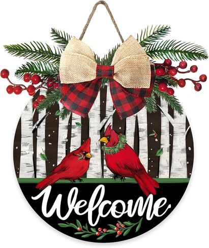 Deroro Winter It's Freezin' Season Green Front Door Sign, Farmhouse Snowflake Wood Hanger Outdoor Outside Porch Decor, Rustic Christmas Wooden Wreath Indoor Wall Hanging Decoration with Plaid Bow in Saudi Arabia