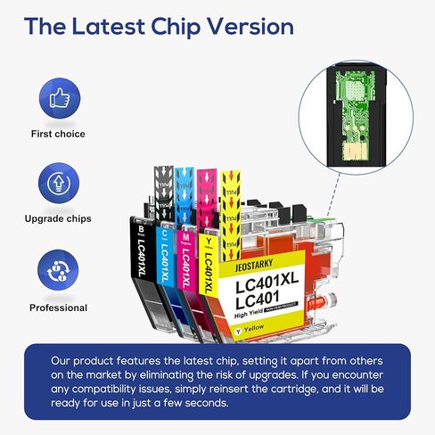 خراطيش حبر LC401XL متوافقة مع خراطيش حبر Brother LC401 LC401XL لحبر الطابعة Brother MFC-J1010DW MFC-J1012DW MFC-J1170DW MFC-J1800DW (أسود سماوي أرجواني أصفر، 4 عبوات) in Kuwait