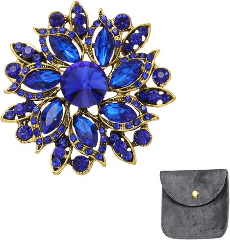 MECCANIXITY Vintage Crystal Rhinestone Brooch for Women, Flower Lapel Pins Alloy Rhinestone Flower Brooch Pin for Scarves Dress Hat in Saudi Arabia