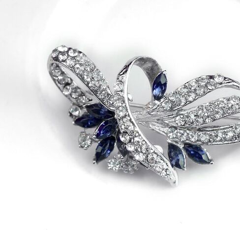 Navy Blue Vintage Crystal Flower Brooch, Alloy Steel Rhinestone Pin, Elegant Accessory for Women in Saudi Arabia
