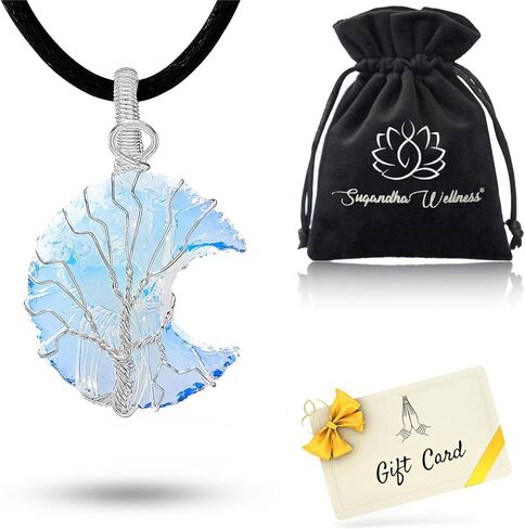 Clear Quartz Tree Of Life Healing Crystal Necklace - Promotes Balance & Clarity. Growth & Abundance in Kuwait