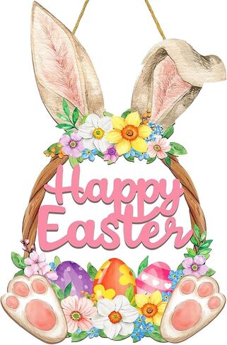 إكليل عيد الفصح الأرنب الخشبي لديكور الباب الأمامي، ديكور إكليل خشب بيض الأرنب، ديكور بيت المزرعة عيد الفصح، إكليل باب الترحيب للديكور الداخلي للنافذة الخارجية in Kuwait