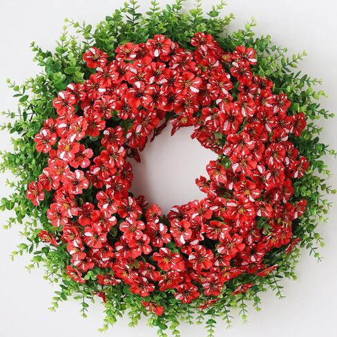 26 بوصة زهرة صناعية وإكليل الأوكالبتوس للباب الأمامي - زهور مجد الصباح المرصعة بالنجوم الصناعية وإكليل أوراق الأوكالبتوس، إكليل الربيع والصيف لديكور نافذة الحائط في المزرعة (ألوان مختلطة) in Kuwait