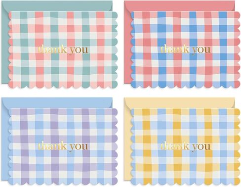 S&O Gingham Thank You Cards with Envelopes - Blank Greeting Card for Handwritten Messages - 3.5x5" Thank You Notes Set of 36 - Assorted Thank You Cards with Color Envelopes to Mix & Match in Saudi Arabia