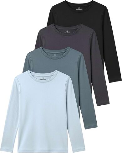 4 عبوات: تي شيرتات قطنية بأكمام طويلة للفتيات المراهقات، تي شيرت رياضي سادة، مجموعة متعددة للشباب والأطفال in Kuwait