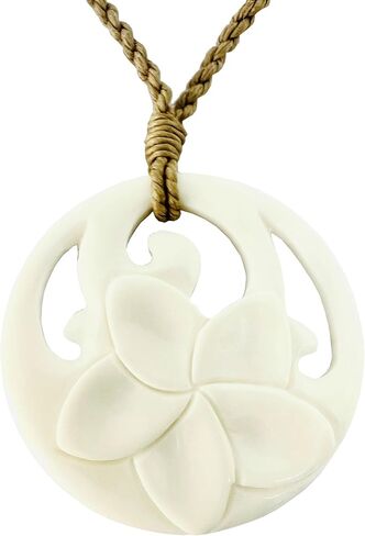 Hawaiian Jewelry Hand Carved Bone Plumeria Flower Pendant Choker Necklace in Saudi Arabia