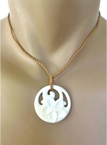Hawaiian Jewelry Hand Carved Bone Plumeria Flower Pendant Choker Necklace in Saudi Arabia