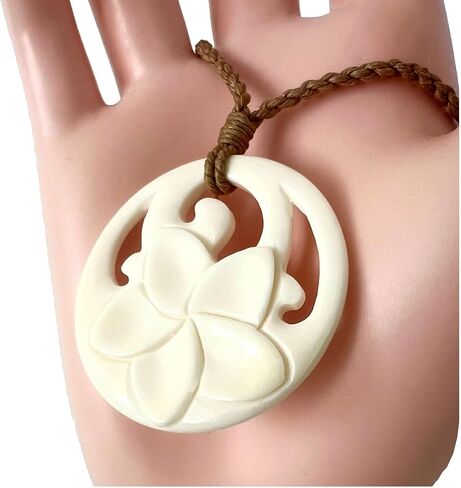 Hawaiian Jewelry Hand Carved Bone Plumeria Flower Pendant Choker Necklace in Saudi Arabia