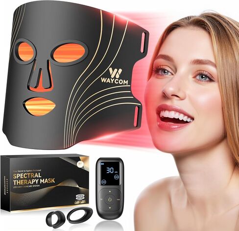 قناع العلاج بالضوء الأحمر من WAYCOM: 400 خرزة علاج ضوئي محمول للوجه - 4 أوضاع محمولة 850 نانومتر قناع الأشعة تحت الحمراء والضوء الأحمر في السفر المنزلي - هدية للأحباء/عيد الحب/عيد الميلاد/العام الجديد in Kuwait