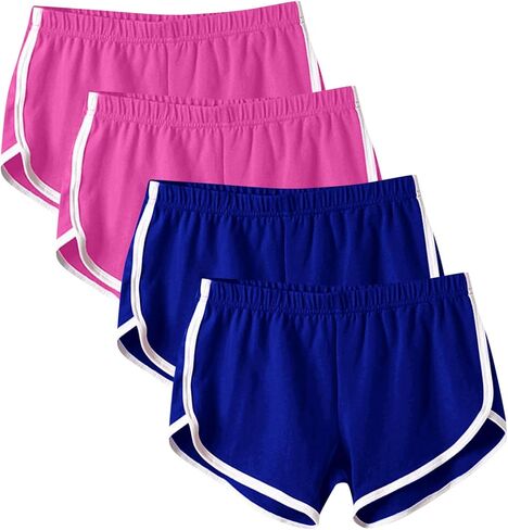 4 Pack Womens Cotton Shorts Casual Athletic Gym Sports Shorts Elastic Solid Color Hot Pants for Yoga Lounge Running in Kuwait