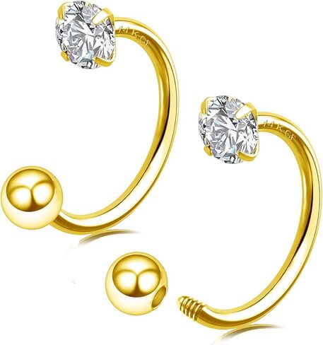2 قطعة 14K الذهب معبأ الموضوع حدوة الأنف الدائري للنساء الرجال 20G صغيرة رقيقة نصف هوب ثقب الأذن 316L الفولاذ المقاوم للصدأ الشفاه الحاجب الحلزون الأذن ثقب المجوهرات in Saudi Arabia
