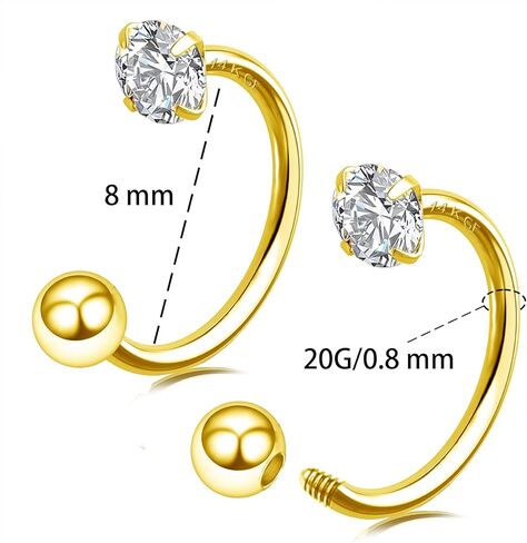 2 قطعة 14K الذهب معبأ الموضوع حدوة الأنف الدائري للنساء الرجال 20G صغيرة رقيقة نصف هوب ثقب الأذن 316L الفولاذ المقاوم للصدأ الشفاه الحاجب الحلزون الأذن ثقب المجوهرات in Saudi Arabia