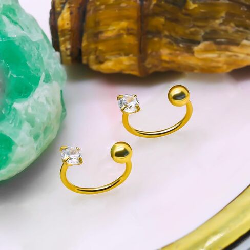 2 قطعة 14K الذهب معبأ الموضوع حدوة الأنف الدائري للنساء الرجال 20G صغيرة رقيقة نصف هوب ثقب الأذن 316L الفولاذ المقاوم للصدأ الشفاه الحاجب الحلزون الأذن ثقب المجوهرات in Saudi Arabia