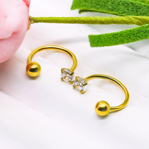 2 قطعة 14K الذهب معبأ الموضوع حدوة الأنف الدائري للنساء الرجال 20G صغيرة رقيقة نصف هوب ثقب الأذن 316L الفولاذ المقاوم للصدأ الشفاه الحاجب الحلزون الأذن ثقب المجوهرات in Saudi Arabia
