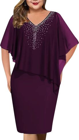 فستان GORIFE نسائي صيفي بطبقة من حجر الراين ورقبة على شكل V وأكمام قصيرة كاجوال من الشيفون الشبكي ذو اللون الصلب in Kuwait