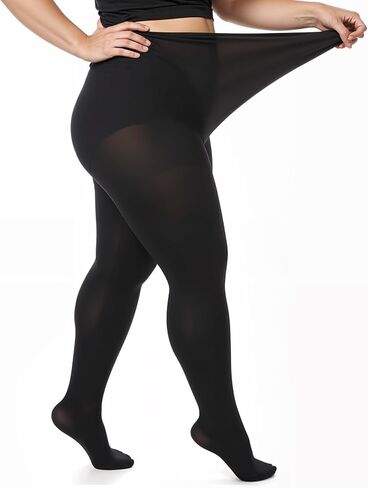 Teaaha Plus Size Tights for Women, 70D Opaque Black Tights, High Waist Control Top, Ultra Soft and Stretchy Stockings(2XL,black) in Saudi Arabia