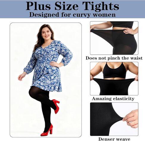 Teaaha Plus Size Tights for Women, 70D Opaque Black Tights, High Waist Control Top, Ultra Soft and Stretchy Stockings(2XL,black) in Saudi Arabia